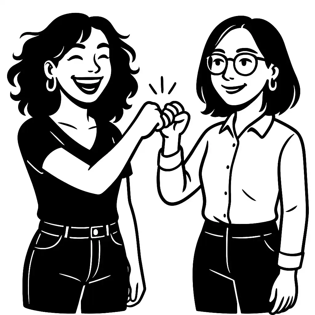 Lou et Chloé faisant un "check" de poings