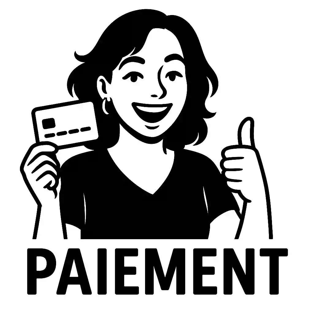 Illustration de Chloé avec une carte bancaire, sourire et pouce levé, texte "PAIEMENT"