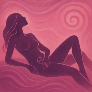 Silhouette féminine en position de repos sur fond rose